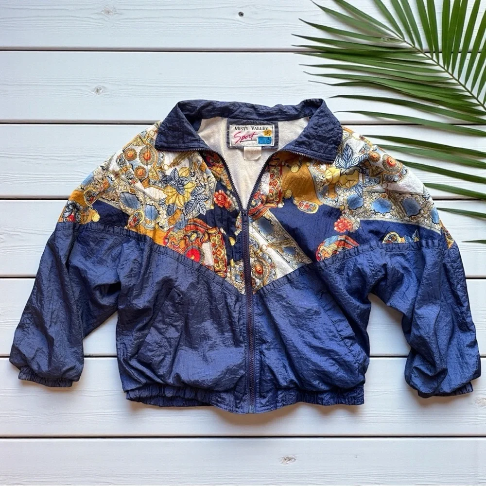 Vintage Misty Valley Sport Windbreaker Jacket – Blue Baroque Print – Early 90s - Picture 5 of 13